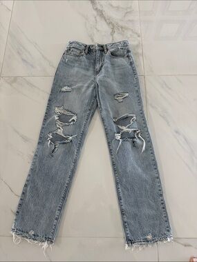 Distressed Light Blue Straight-Leg Jeans — Classic Casual